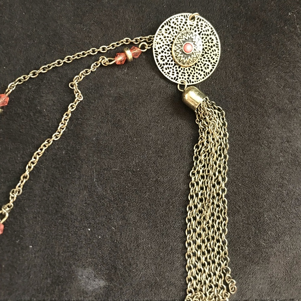 Long gold, layered necklace